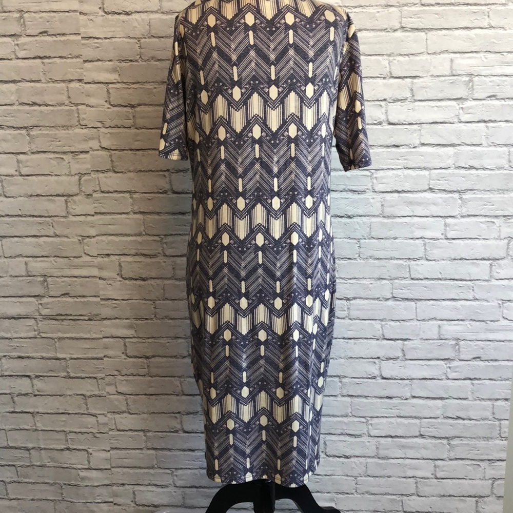 Lularoe Julia indigo & cream geometric dress L - Picture 3 of 8